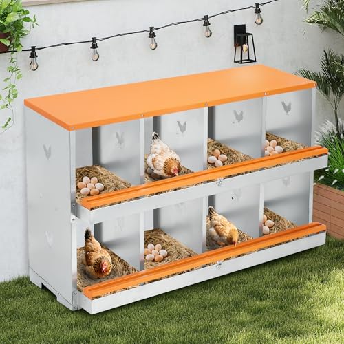 GarveeLife Chicken Nesting Box, 10 Compartments Nesting Box for Chickens, Two-Tier Steel Chicken Egg Laying Box with Large Vented Holes Wall Mounting for Easy Egg Collection - color: Orange / 10 Compartments