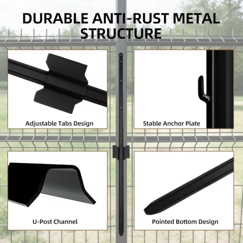 Metal Fence Post 7FT, 10 Pack Heavy Duty T Posts for Garden | Heavy Duty Steel / Black Coating / Rust Resistant / Garden Wire Fence Support / Trellis / No-Dig U Post - size: 7FT 10PCS