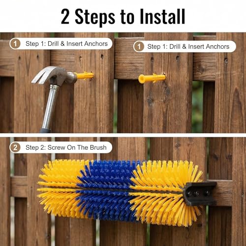 2PCS Horse Goat Cattle Scratching Post | 8 screws, 4 screws, 4 rubber plugs(Stiff Bristle, Itch Relief, Self-grooming, Full Massage)