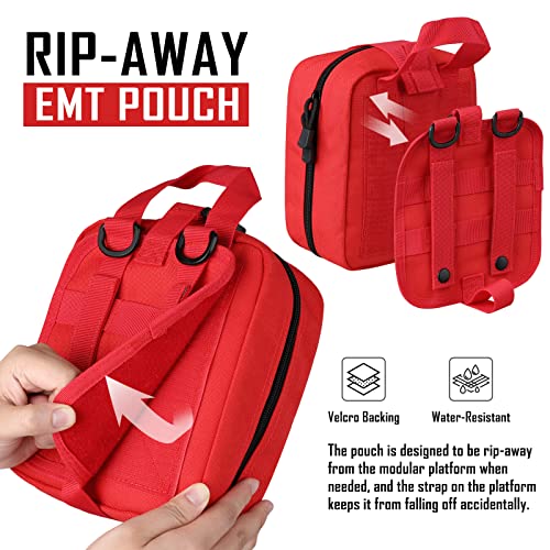LIVANS 1000D First Aid Bag Empty, Medical Ifak Pouch for Emergency & EMT | Molle Compatible, Rip-Away & Quick-Release Design, Versatile for Tactical, Camping, Hiking and Travel - color: Red(7.1"l X 3.5"w X 8"h)