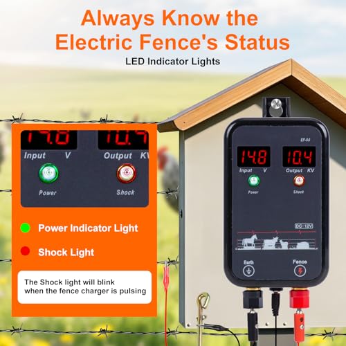 5 miles Electric Fence Charger,10kV 1J DC AC Electric Fence Energizer with LED Indicator,Powerful Plug-in Portable Electric Fence Kit for Livestock,Prevent Wild Animals Intrusion for Livestock Poultry