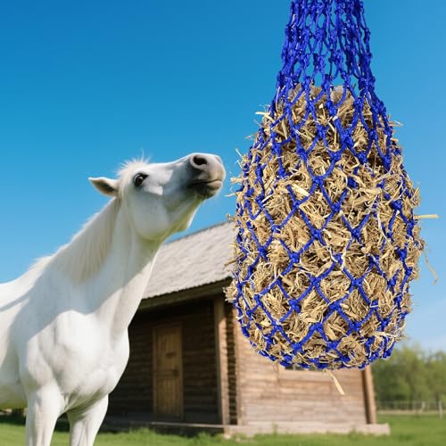 2PCS Slow Feeder Hay Nets Feed Bag for Horses, Extra Thick 40" Slow Feed Hay Net with 2" Holes Hanging Bags for Goat and Livestock Supplies (Blue - color: Blue |2PCS