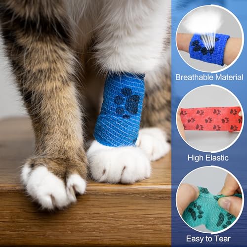 6pcs 2" Self Adhesive Bandage Wraps, Paw Prints A | for Dogs Pet Animals & Ankle Sprains & Swelling - size: 6pcs 2" Paw Prints A