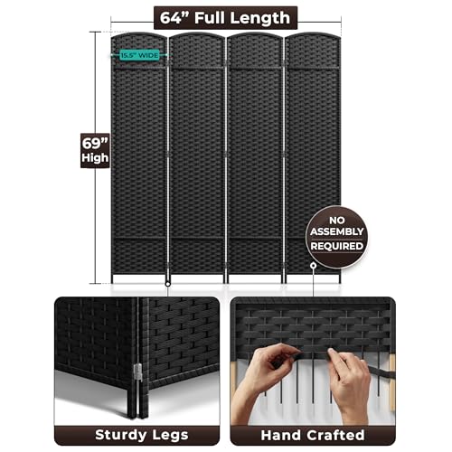 Sorbus Foldable Room Divider, Mesh Privacy Screen (4 Panel, Black) | Folding screens, dividers for rooms, double-hinged panels; freestanding partition for bedrooms, offices and shared areas - color: Black, size: 4 Panel
