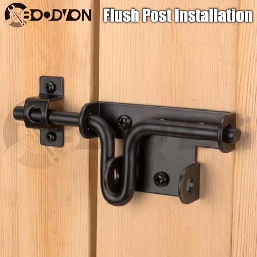 Slide Bolt Gate Latch for Wooden Fence, Sliding Bolt Gate Latch Door Lock Hardware with Padlock Hole, Slide Bolt for Outdoor Gates/Yard Fence/Shed Door/Barn Door, Black, 1 Pack
