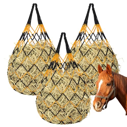 YedsIntu 3 Pcs Hay Bags for Horses, Hay Nets for Horses Goat Sheep,Goat Hay Feeder for Slower Feeding,Strong Load-Bearing Hay Bag Hanging for Horse Stable Trailer (Black and Yellow) - color: Black and Yellow