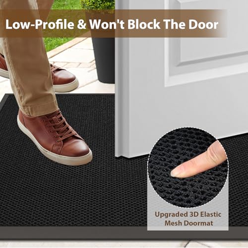 Front Door Mat Outside Entrance Welcome Mat 24"x36" Black 2x3 ft | Heavy-Duty Dirt Trapper Non Slip Rubber Entrance Doormats for Entryway Porch Garage 3D Mesh Stain Resist All Season & Weather - color: Black, size: 24"x36"