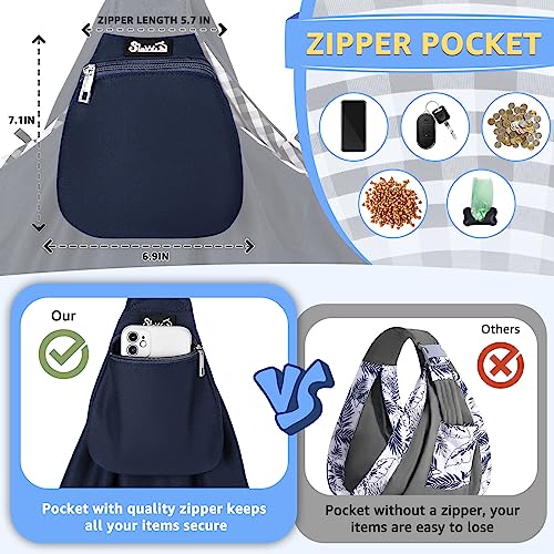 SlowTon Dog Carrier Sling - Thick Padded Shoulder Strap Adjustable, DBL, S | Dog Carriers for Small Dogs, Puppy Carrier Purse for Pet Cat with Front Zipper Pocket Safety Belt Machine Washable - color: F-Navy Knitted Fabric