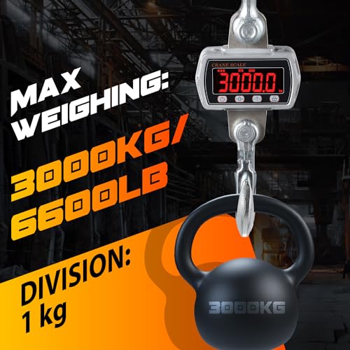 CGOLDENWALL Digital Crane Scale 6600lb Industrial Hanging Scale Handheld Hoist Scale kg lb Switchable 3000kg Wild Game Scale for Farms, Hunting and Livestock - size: 3000kg