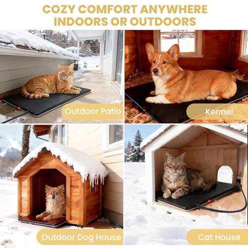 Outdoor Heated Dog Pad for Medium Dog, Cat, Anti-Bite & Waterproof Heating Pad, Pet Warmer for Outside Feral Cat Houses, Durable Indoor Outdoor Warming Pet Mat in Extreme Weather 20" x 16" 45W - size: L: 20'' x 16''