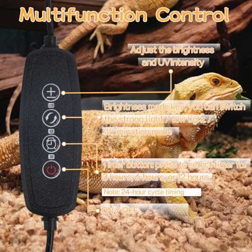 LED UVB Reptile Light with Timer & Dimmer, Adjustable 10.0-20.0 UVA UVB Fixture, Full Spectrum Sunlamp for Bearded Dragons, Turtles, Snakes, Desert & Tropical Habitats, 11-Inch - size: 11 Inch