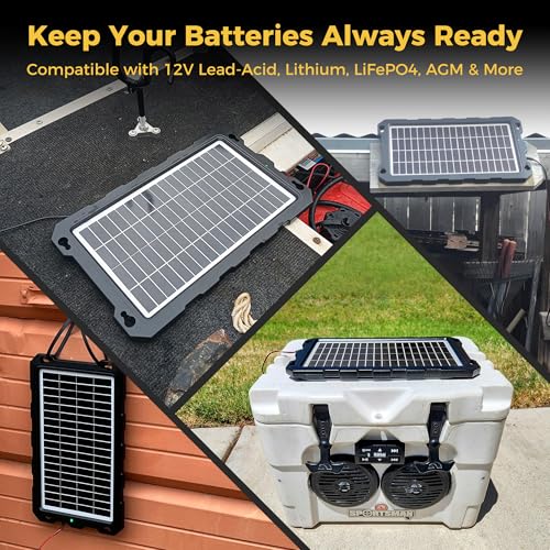 SUNAPEX 10W 12V Solar Car Battery Trickle Charger & Maintainer | Waterproof Portable Solar Panel Kit | Prevents Overcharging with Smart Controller | Fits 12V Batteries for Boats, RVs & More - size: 10W