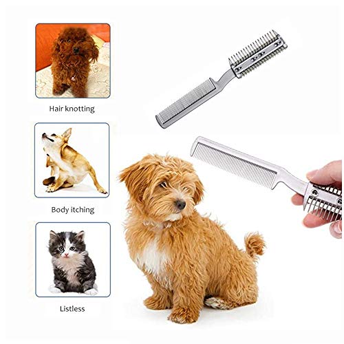 2Pcs Razor Comb for Dogs Cats with Extra Blades Double Sides Pet Razor Comb Trimming & Grooming Hair Cutter Comb Trimmer Grooming Comb for Dog Cat (Silver)