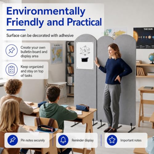 Portable Wall Divider, Office Partitions Room Divider wall with Whiteboard | 72 x 66 in Soundproofing Wall Divider, Cubicle Wall with magnet, thumbtacks, pen for Classroom Home Office School Hospital - color: Light Gray