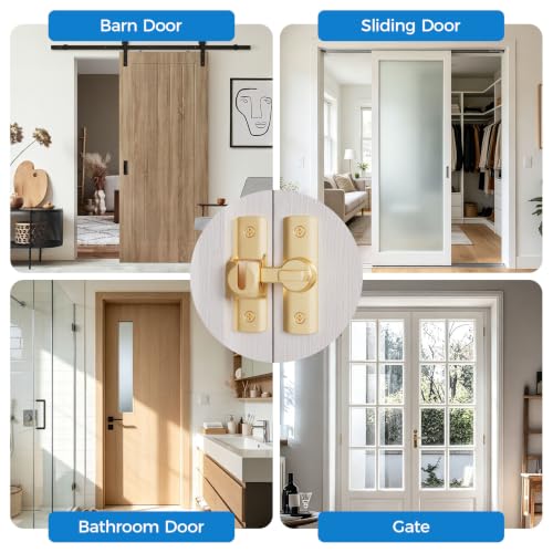 Barn Door Lock, 90/180 Degree Latch Lock, Gate Latches for Fence, Flip Latch Safety Door Lock for Sliding Door, Garden, Closet, Bathroom, Pocket Doors, Gold-2Pack - color: Gold