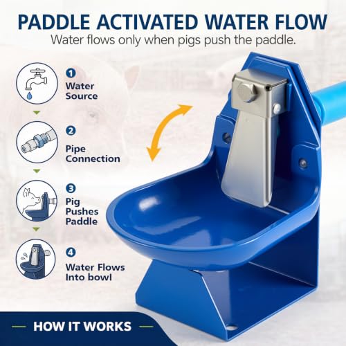 Threehoney Automatic Gravity-fed Pig Waterer for Show Pig & Farm Supplies | Cast Aluminum Water Bowl for Hog Sow & Livestock Animals, Bucket or Barrel Mount Watering System, Reduce Daily Animal Chores
