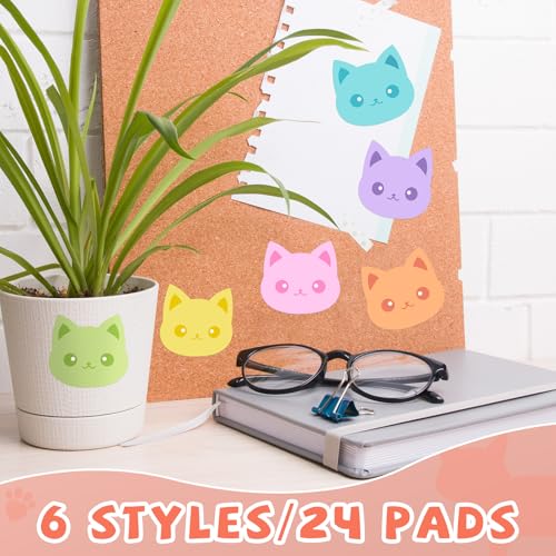 Yinder 24 Pads Cat Sticky Notes Cute Kawaii Cartoon Memo for School | Animal Theme Memo Notepad, Self Adhesive for Office School, Fun Gift for Veterinary Valentine Party Supplies Decor - style: Novelty Cat