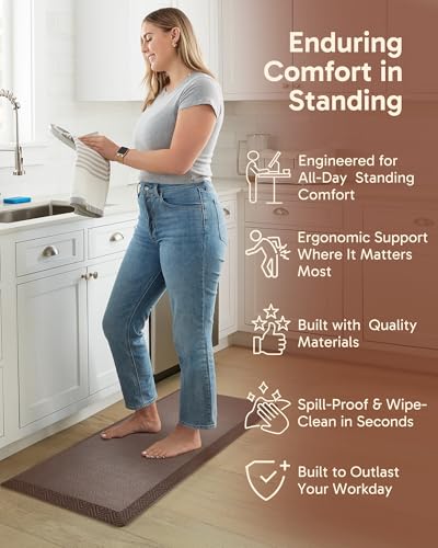 Ophanie Kitchen mats for Floor, 3/4 inch Thick, 20x48 Anti Fatigue Cushioned Mat,Kitchen Rugs,Waterproof,Comfort Ergonomic Standing Mat for Office,Home,Sink with 99+ Pairs of Anti-Slip Bottom Ridges - color: Brown, size: 20"L x 48"W x 0.8"Th
