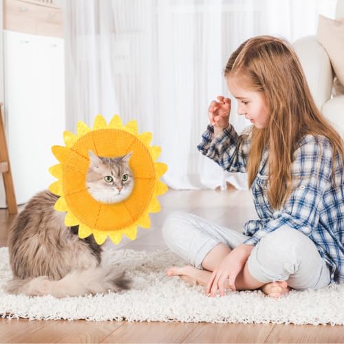 Pet Protective Recovery Collar - Adjustable Sunflower Shape Elizabethan Cat Cone Collar, Cute Soft After Surgery Neck Collar for Small, Medium, Large Cats and Dogs - size: S