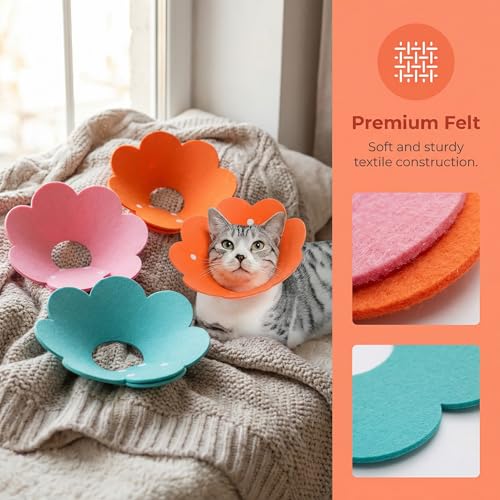 3Pcs Cat Recovery Collar Cat Protection Cones for Cats Sunflower Neck Cone Anti-Licking Recovery Collar to Prevent from Biting Scratching(Pink, Orange, Blue) (S)