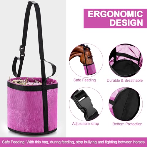 2 Pcs Horse Feed Bag, Heavy Duty Mesh Feeder with Adjustable Strap, Pink | Hay Bag, Grazing Muzzle, Slow Feeder, Trail Riding, Stall Use, Equine, Waterproof Bottom, Breathable Mesh, Padded Neck - color: Pink