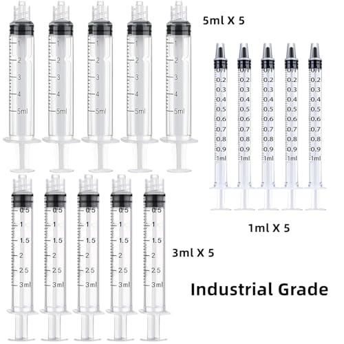 15 Pack 1ml, 3ml, 5ml Measuring Dispenser with14ga, 16ga, 18ga, 20ga Dispensing Accessories and Caps. Measuring and Refilling, Glue Applicator or Oil. - size: 15 Pack