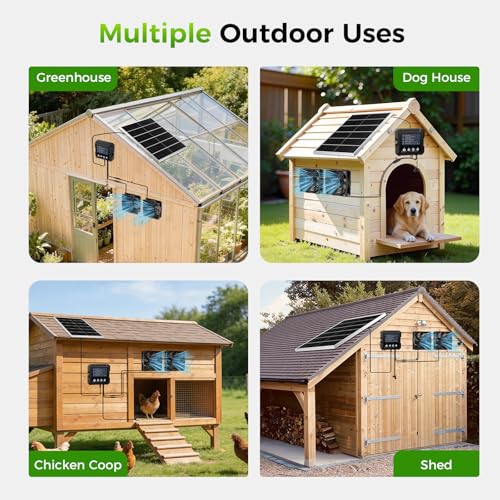 25W Smart Solar Fan for Chicken Coop, Solar Powered Fan for Dog Shed Garage | 2500mAh Battery, 3 Smart Modes, Memory Function, IP65 Waterproof, - size: 25W Solar Fan + Smart Control