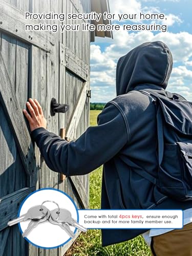 Shed Door T-Handle Lock Latch Kit with 4 Keys, Shed Barn Coop Storage Door T-Lock Set, Adjustable 5-1/2" Stem, with Spring Loaded Gate Pin Bolt Latch - 1 Lock+2 Latch - style: Lock 5-1/2" + Latch 6in