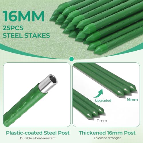 Ohuhu 3.4'x100' Plastic Garden Fence Safety Fence with 16MM Thicker Stakes | Reusable HDPE Garden Fence Roll with 25Pcs 4FT Stakes, Temporary Fence for Animal Barrier Construction Snow Fence Poultry Dog - color: Green