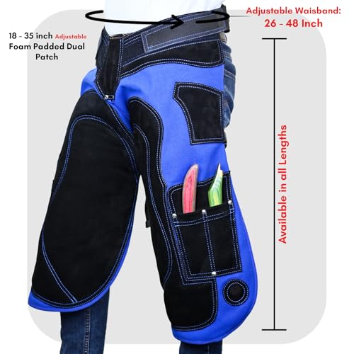 – Farrier Apron Cowhide Leather Hoof Trimming Chaps | with Premium Air Mesh Lining, Foam Knee Pads, 4 Knife Pockets & Nail Magnets | Adjustable Waist for Men & Women (Apron Only) - color: Blue - Black, size: 65cm - 25inch