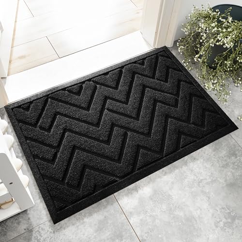 Black Geometry Outdoor Indoor Entrance Doormats, Absorbent Durable Heavy Duty Welcome Front Door Mat,Thick Natural Rubber Back,Easy Clean Entryway Mat 17x30 Inch, Low Profile - color: Black, size: 1'5" x 2'6" (Rectangular)