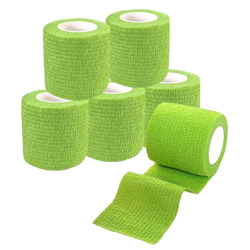 2 Inches Self Adhesive Bandage Wrap Bulk, 6 Pack, Grass Green | Breathable Self Adhesive Vet Tape for Pets, Stretchy Sports Cohesive Bandage Wrap for Athletic, Wrist and Ankle - color: Grass Green