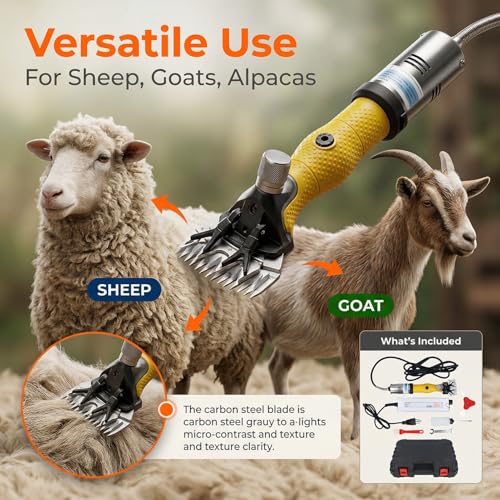 Naroote Electric Sheep Shears, Professional Goats Clippers with 3000RPM, Carbon Steel Blade, Non Slip Handle, Low Vibration & Powerful Motor for Sheep, Alpacas, Goats (US Plug 110V)