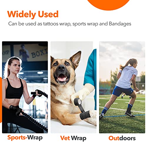 Latex Free Self Adhesive Bandage Wrap 2 inch x 5 Yards - 24 PCS Black Non-Woven Elastic Bandage Wrap - Vet Wrap for Dogs