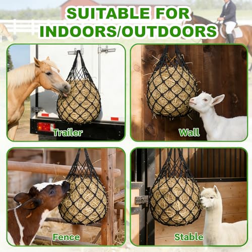 2-Pack Heavy-Duty Slow Feeder Hay Nets for Horses, 40 Inch Hanging Hay Bag with 2 Inch Mesh, for Stable/Trailer - Universal for Horses, Cattle, Sheep, Goats, Donkeys
