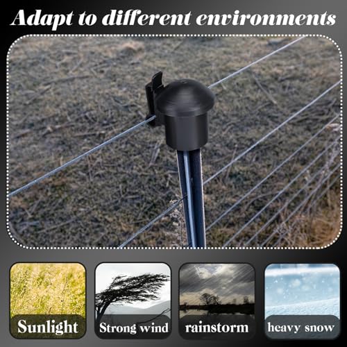 DoubleFill 24 Pcs Electric Fence Insulators and T Post Safety Cap, T Post Safety Topper Black Plastic Insulators for Wood Posts Wire Holding Fencing Garden Farm Highway Sport Fences Supplies (Black) - color: Black