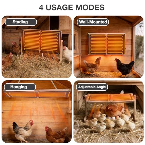Chicken Coop Heater with Temperature Control, 200W Chick Heater with Adjustable Temp (70-190℉) for Winter, 2 Heating Plates, Foldable Large Size Coop Heater (Natural Wood) - color: Natural