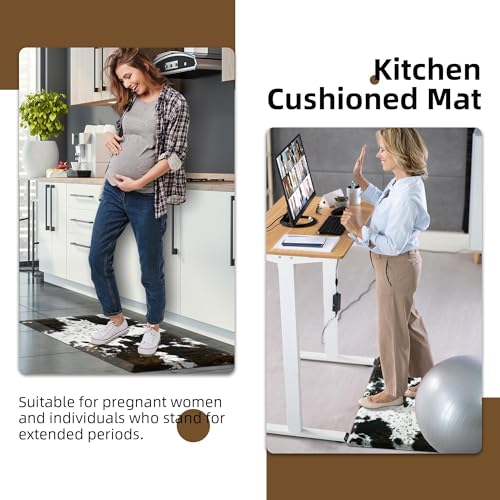 Tyrot Cowhide Kitchen Mat Cushioned Anti Fatigue, 17.3x60 | 4/5 Inch Thick, Western Cow, Bevel Edge, Non Slip PVC Waterproof, Standing Desk Ergonomic Comfort Rugs for Sink, Laundry - size: 59"L x 17.3"W x 0.5"Th