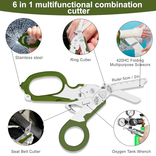 6-in-1 Heavy-Duty Emergency trauma shears (Army green) - color: Army Green