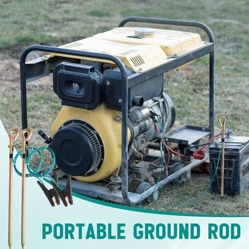 Tellegloww 2 Pcs Portable Ground Rod Grounding Rod with 4ft Grounding Wire 12AWG and Clip Grounding Pin Electric Fence Ground Rod for Antennas Satellite Dishes Generator(Crocodile Clip) - style: Crocodile Clip