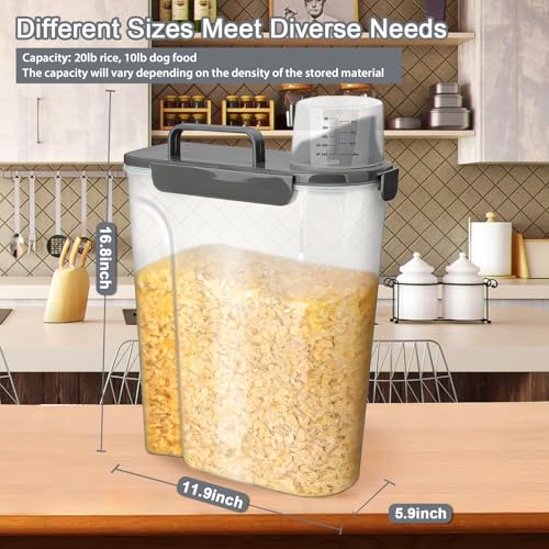 Komzon Rice Storage Containers, 20 LB Rice dispenser with Pouring Spout Large Bin for Flour, Pasta, Grain and Baking, Pet Dog Cat Bird Food Container Grey - color: 20lb grey