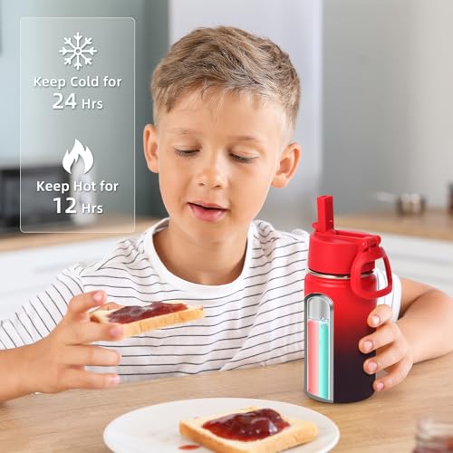 Volhoply 14oz KIds Stainless Steel Insulated Leakproof Water Bottle with Straw Lid and Silicone Boot,BPA-Free Easy Use for Boys&Girls,Double Wall Vacuum Bottles(Red Purple,1) - color: Red Purple