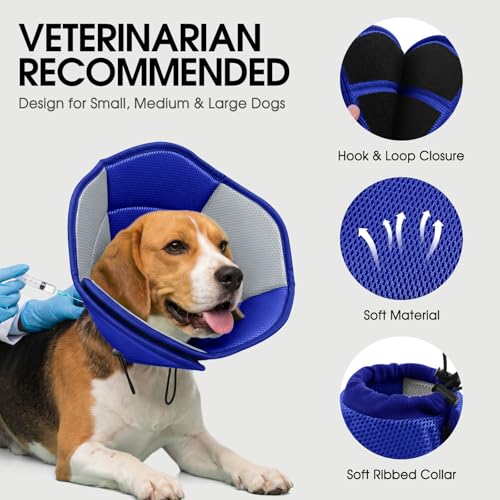 Dog Cones for Large Dogs, Soft Pet Cone Stop Licking After Surgery, Adjustable Pet E-Collar Alternative for Wound Healing, Blue X-Large - color: Blue, size: X-Large