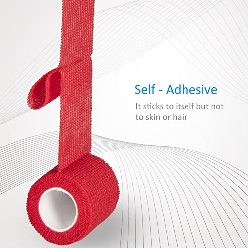 12Pcs 2”x 5 Yards Self Adhesive Bandage Wrap Elastic Bandage Wrap Self Adherent Cohesive Wrap Bandages for Wrist Ankle Vet Tape for Dogs Athletic Swelling Sprains Tape Grip Cover (Red) | Self Adherent Cohesive Wrap Bandages for Wrist Ankle Vet Tape for Do