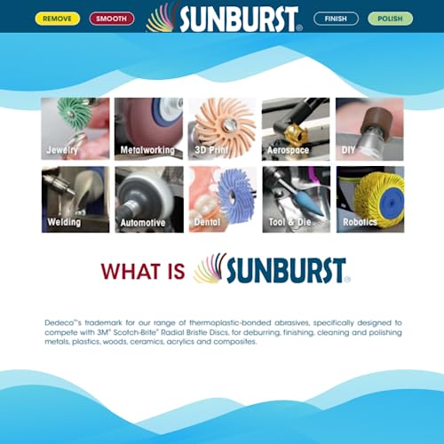 Sunburst Radial Bristle Discs - 7/8”(22mm) Dia, Dual TC Bristle, 1/16”(1mm) Arbor, Precision Thermoplastic Rotary Polishing Tool, Aluminum Oxide