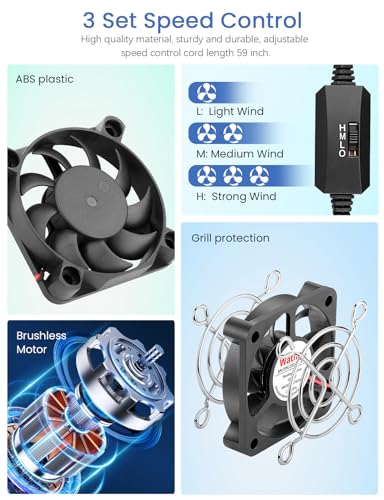 Wathai 2PCS 50mm 5V Mini Box USB Computer Fan with 3 Speed Control 5010 | 2 in 1 Fan with 3 Speed Control for Cosplay Welding Helmet VR Gear Rok Router Raspberry Pi Aquarium Cooling Ventilation - size: 50x10mm (5V)