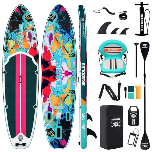 10’6’’ Inflatable Stand Up Paddle Board (SUP) for Adults and Youth with Non-Slip Deck – Complete Accessories Kit, for Fishing, Yoga, Fitness & Family Fun - color: Paintide/seat
