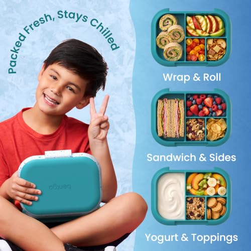 Bentgo Chill Kids 4-Compartment Bento Box Leakproof Lunch Box | Built-In Ice Pack, 3.3 Cup Capacity, BPA-Free, Microwave & Dishwasher Safe Tray, Ideal for Ages 3–7 (Truly Teal) - color: Confetti Edition - Truly Teal