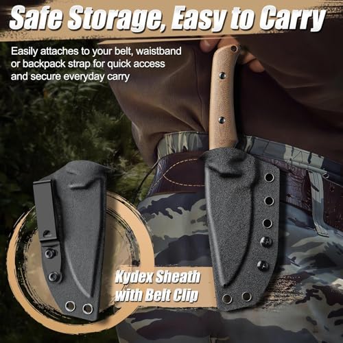 Purple Dragon Fixed Blade Knife - Full Tang Hunting Knife Brown | Kydex Sheath, Forged from a Single Piece of D2 Steel, G10 Handle, Gift Box - size: 3.1 inch