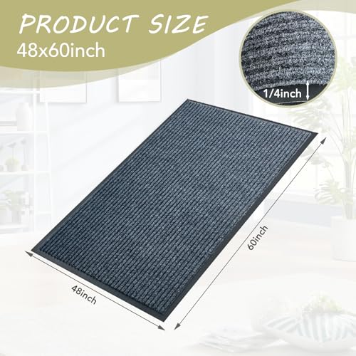 Front Door Mat, 4'x5'Indoor Outdoor Welcome Commercial Floor Mats | Heavy Duty Durable Inside Outside Entrance, Waterproof All-Season, All-Weather Non Slip Backing Doormat for Entryway, Grey - size: 48"x60"